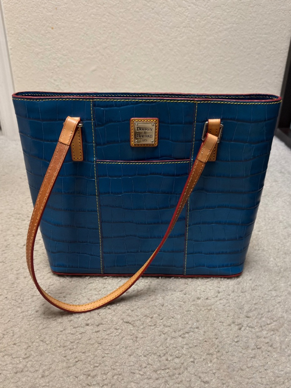 Dooney & Bourne Marine Blue Croc Embossed Leather Lexington Shoulder Bag